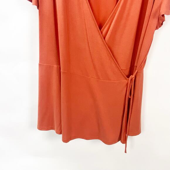 2/$30 LOFT Large Womens Orange Short Sleeve Surplice V-Neck Wrap Blouse Top - Picture 5 of 10